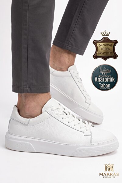MAKRAS EXCLUSIVE Casual Tommy Sneaker Eva Sole Genuine Leather Daily Shoes White