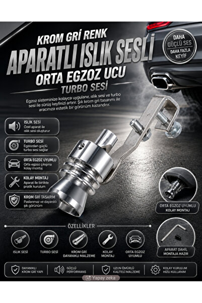 Unichrome Krom Gri Renk Aparatlı Islık Sesli Orta Egzoz Ucu Turbo Sesi