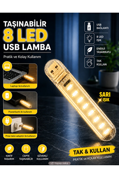 Unichrome Taşınabilir Mini Usb Led Lamba 8 Günışığı Led 5730 Smd Kamp Stick Led