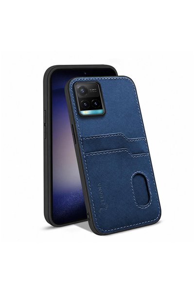 Zebana Vivo Y33S Compatible Case Luxury Leather Case with Card Holder Navy Blue