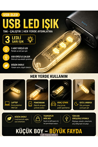 Unichrome 3 Led Günışığı Taşınabilir Mini Usb Led Lamba 5730 Smd Kamp Stick Led