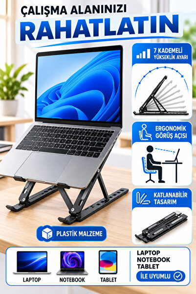 Hane Dostu 7 Kademeli Ayarlanabilir Katlanabilir Siyah Laptop Notebook ve Tab...