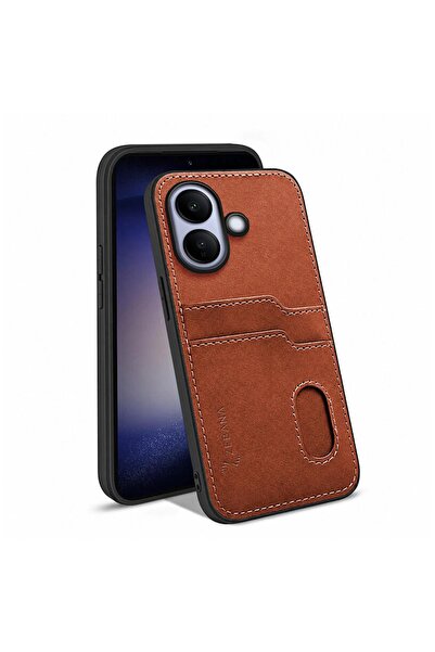 Zebana Vivo V60 Lite Uyumlu Kılıf Kartlıklı Lüx Deri Kılıf Kahverengi