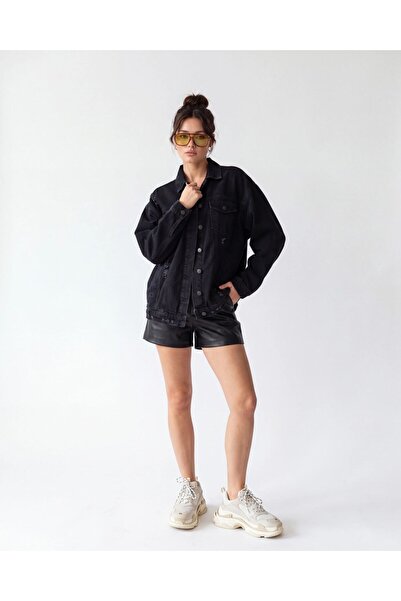 Womengrom Fame Kadın Oversize Denim Kot Ceket Siyah