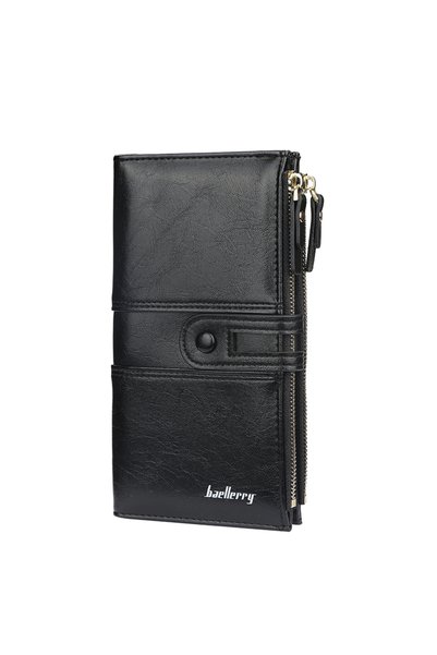 Choice black 1Pcs Retro Oil-Wax Style Women's Long Wallet, Multi-Card Slot Do...