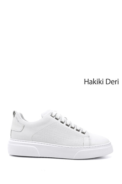 GÖNDERİ(R) Erkek Beyaz Bağcıklı Hakiki Deri Sneaker
