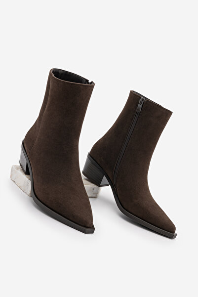 Marjin Women's Pointed Toe Cowboy Chunky Heel Western Boots Tahis Brown Suede
