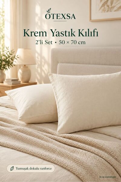 OTEXSA 2’li Krem Yastık Kılıfı Seti 50x70 cm Yumuşak Dokulu Pamuklu Ranforce