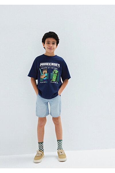 Mavi Minecraft Printed Navy Blue T-Shirt Oversize / Wide Cut 6610475-70491