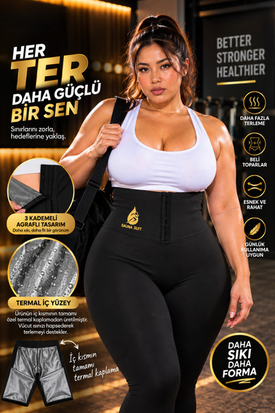 SAUNA SUIT Ekstra Yüksek Bel 3 Kademeli Agraflı Maksimum Terleten Termal Tayt