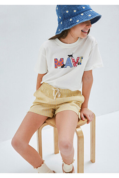 Mavi Logolu Kırık Beyaz Kız Çocuk T-Shirt M7610426-70057