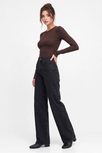 Saade Pantaloni negri pentru femei, cu talie înaltă, Mary Vintage, cu croiala dreaptă