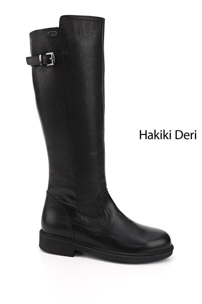 GÖNDERİ(R) Kadın Siyah Floter Fermuarlı Kauçuk Taban Hakiki Deri Çizme