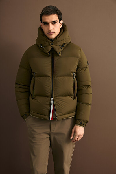 Lufian Vorn Men's Removable Hooded Goose down Inflatable Coat Khaki