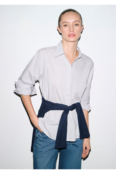 Mavi Çizgili Gömlek Loose Fit / Bol Rahat Kesim 1211432-81474