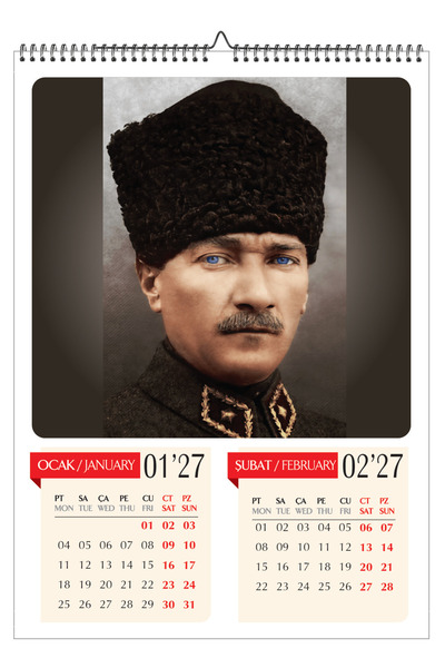 GenelTedarik 2027 ATATÜRK DUVAR TAKVİMİ-İNKJET KAĞIDA MÜKEMMEL BASKI KALİTESİ