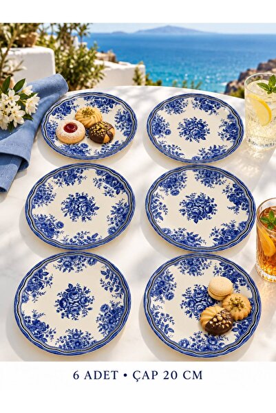 ers erbaşlar Blue Antique Luxury Ceramic Cake Set for 6 People Cake Plate (20...