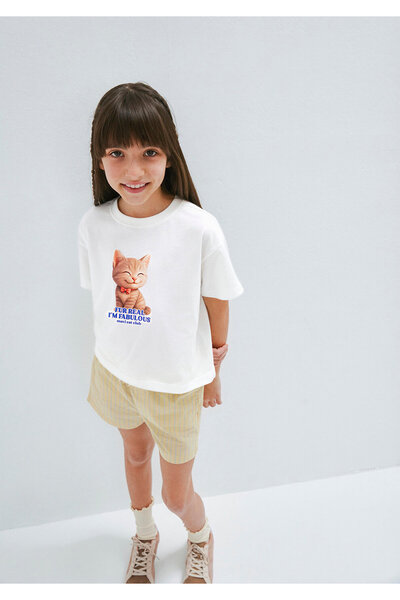 Mavi Cat print ecru t-shirt loose fit / comfortable cut 7610468-70057