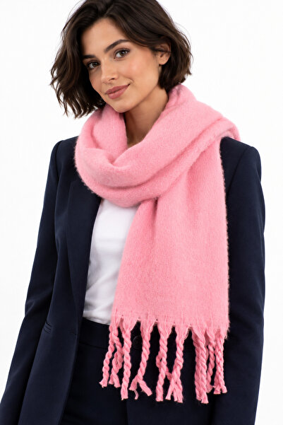 Frelyn Pembe Yumuşak Dokulu Kadın Atkı Şal Omuz Şalı 50 cm x 190 cm