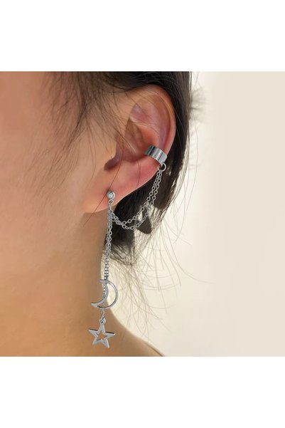Choice1 B Vintage Pendant Metal Dangle Earrings with Long Chain Ear Clip for ...