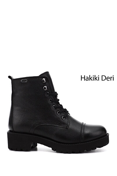 GÖNDERİ(R) Kadın Siyah Floter Fermuarlı Kauçuk Taban Hakiki Deri Postal Bot