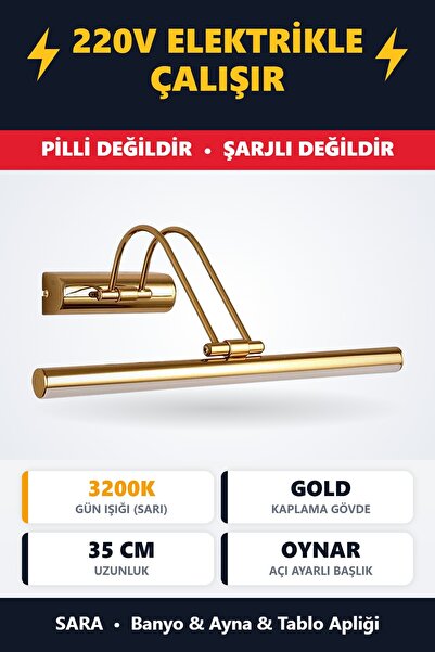 SARA Gold Günışığı Işık Banyo Duvar Ayna Tablo Aydınlatması Ledli Aplik220v I...