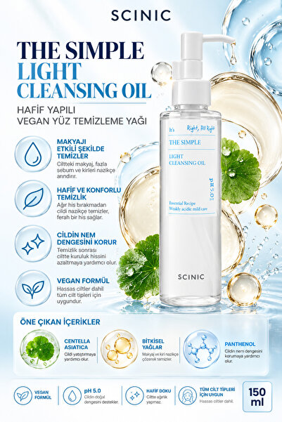 SCINIC The Simple Light Cleansing Oil 150ml Hafif Yapılı Vegan Yüz Temizleme ...