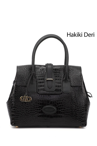 GÖNDERİ(R) BLACK KRAKO Gön Platinum Genuine Leather Large Size Women's Should...