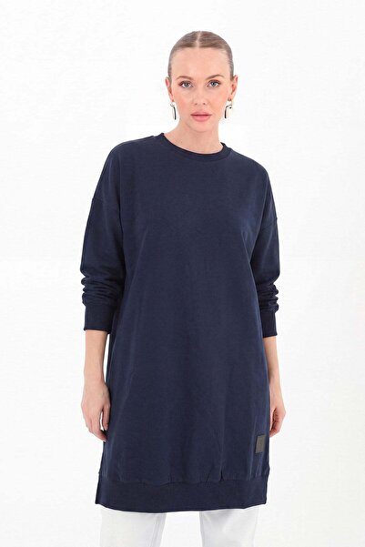 Soul Kadın Ribanalı Yırtmaç Detaylı Basic Tunik - 30644TUN - Lacivert