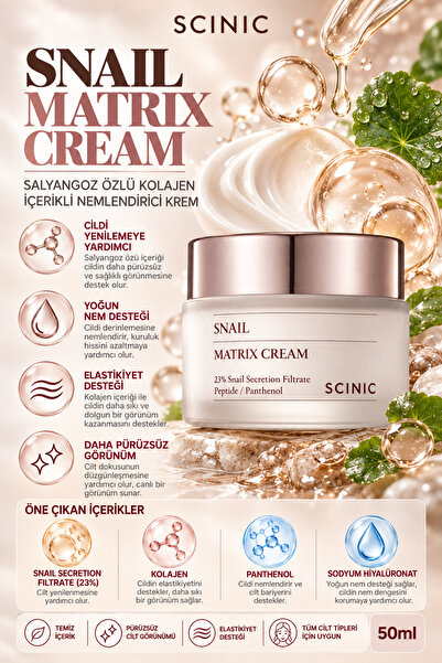 SCINIC Snail Matrix Cream Salyangoz Özlü Kolajen İçerikli Nemlendirici Krem 50ml