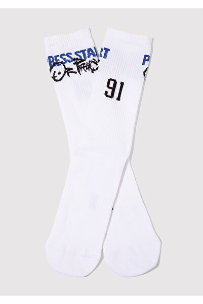 Mavi Press Start Printed White Socket Socks 0912198-620