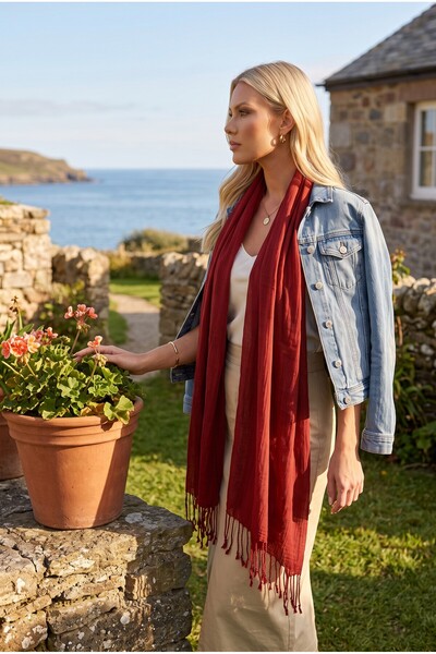 Dosimira Unisex Red Plain Dye Cotton Scarf