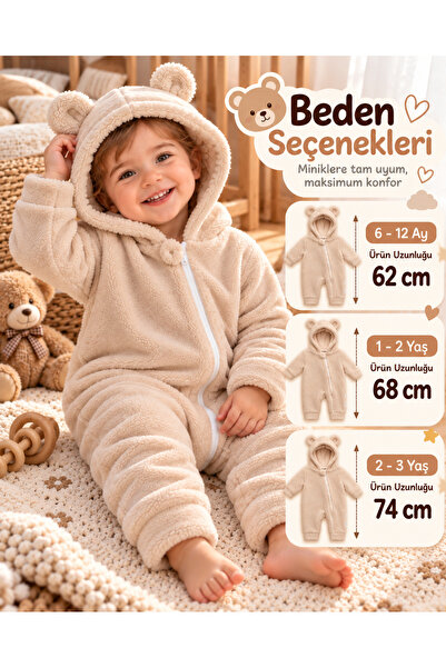 Tomuycuk Kışlık Welsoft Bebek Tulumu – Kapüşonlu Ayıcık Kulaklı Sevimli Fermu...