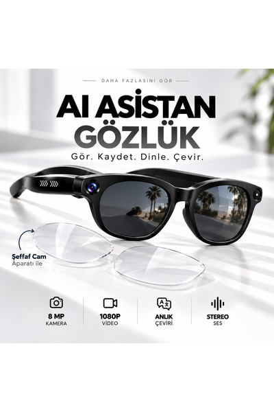 TARÇIN Akıllı AI Gözlüğü 8MP Kamera 1080P HD Video Bluetooth 5.3 Yapay Zeka S...