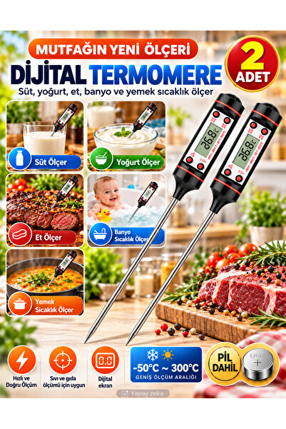 Unichrome 2 Adet Siyah Renk Dijital Gıda Yemek Termometresi Yemek Isı Ölçer