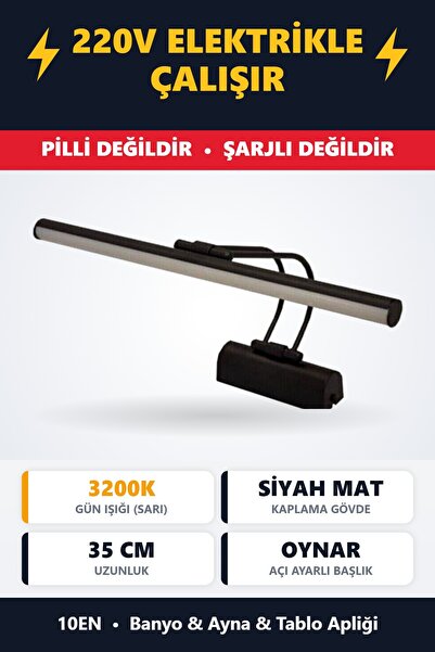 10EN Siyah Mat Gün Işığı (sarı) Banyo Duvar Ayna Tablo Aydınlatması Flüt Apli...