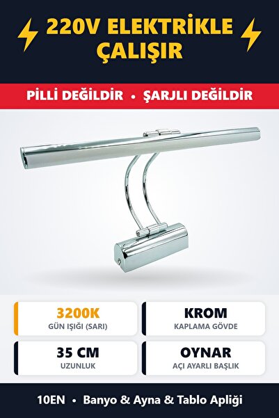 10EN Krom Kasa  Günışığı ( sarı) Banyo Duvar Ayna Tablo Aydınlatması Flüt Apl...