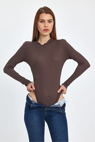 Kadın Balıkçı Yaka Uzun Kollu Çıtçıtlı Body