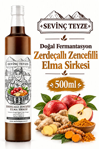 Organik Teyze Sevinç Teyze Zerdeçallı Zencefilli Elma Sirkesi 500ml - Doğal F...