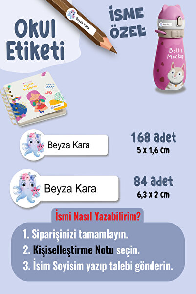 Okul Etiketi Kalem Defter Etiketi Deniz Canlıları Temalı Özel İsim Yazılabilen Etiket - 252Adet