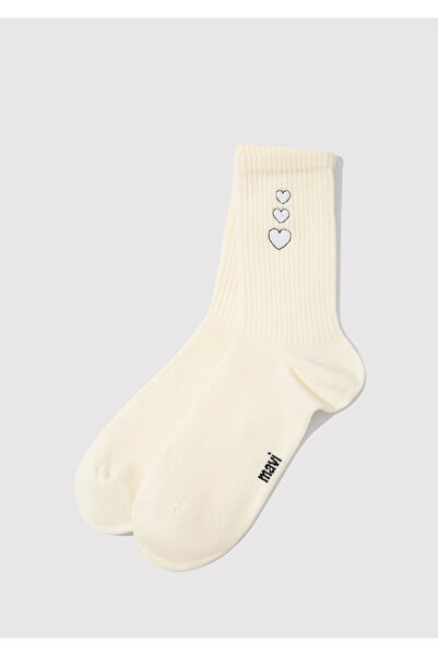 Mavi Heart Embroidered Ecru Socks 1913542-70048