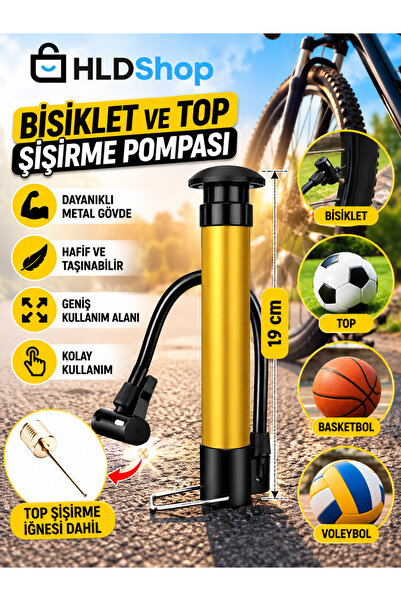 Halidi Bisiklet Pompası Top Şişirme Araba El Pompası Iğne Hediyeli Lastik Şiş...