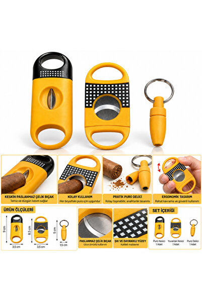 cohiba accessory Puro Makas Seti 3 Parça Çift Bıçak, V-kesici Ve Punch Kesici...