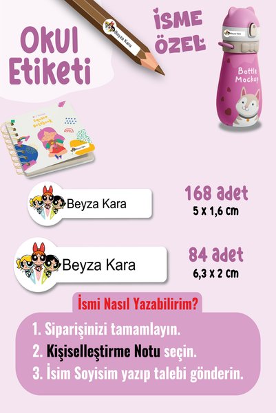 YUNUS COPY School Label Pen Notebook Label Powerpuff Girls Custom Name Writable Label - 252Pcs
