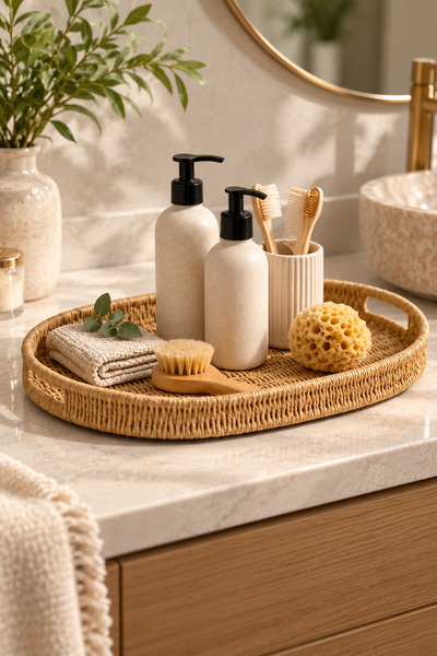YzHome Sadece Orta Boy Oval Hasır Tepsi Servis Sunum Tepsisi Organizer Düzenl...