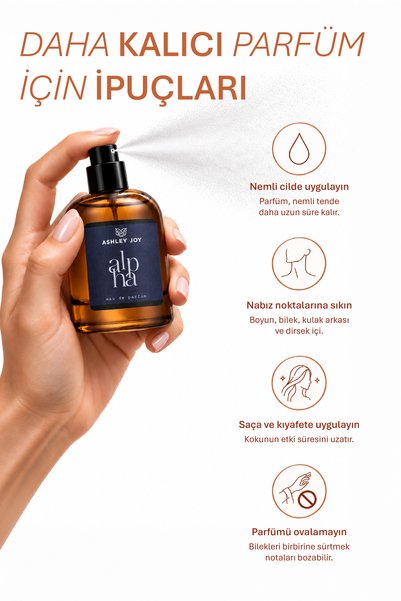 ASHLEY JOY Alpha Erkek Parfüm EDP 50 ML | Odunsu & Aromatik | Alabrian Bergamot, Sedir, | Amber Renkli Cam Şişe