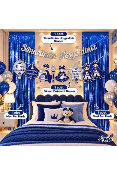 Dizayn Parti Evi Sünnetimize Hoşgeldiniz Banner + Sünnet Temalı Dekoratif Ban...