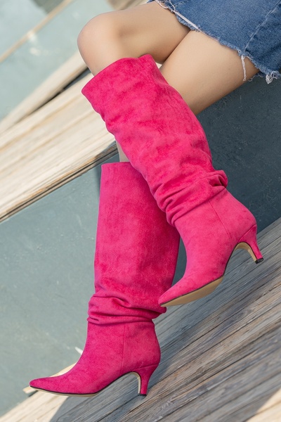 DURUNUN BUTİĞİ Dumba Pink Suede Gusseted Pull-On Casual Women's Boots
