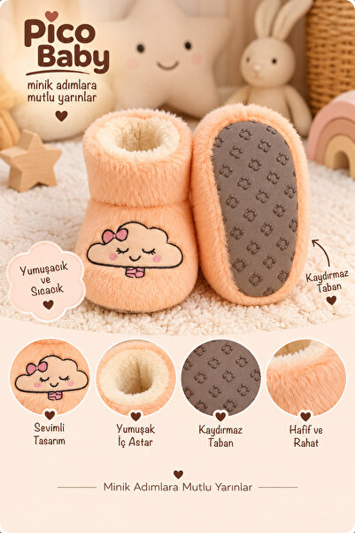 Pico Baby Bebek & Çocuk Kaydırmaz Tabanlı Ev Botu / Panduf / Kışlık Peluş Bot...