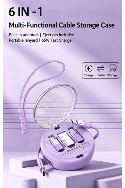 Generic Brand 6-in-1 Multifunctional Portable Charging Cable, Supports 65W Fa...